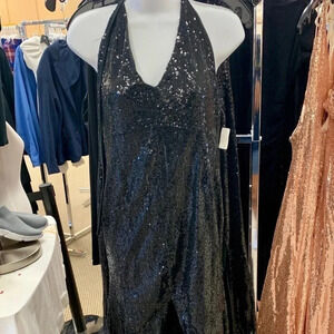 Halter Sequin Dress Black Long Dress Small New